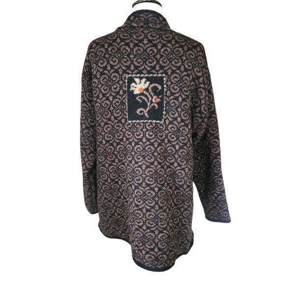 Coldwater Creek Shetland Wool Cardigan Sweater Womens Large Brown Cottage Floral - Picture 3 of 8